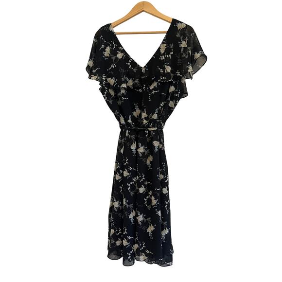 City Chic Floral V-Neck Midi Dress Womens 18 Whimsigoth Fairy Cottagecore Black - Picture 2 of 16